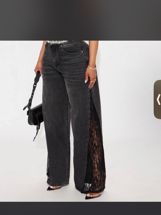 Fashion Nova Denim - Fashion Nova Black Wide-Leg Jeans with Lace Side Panels